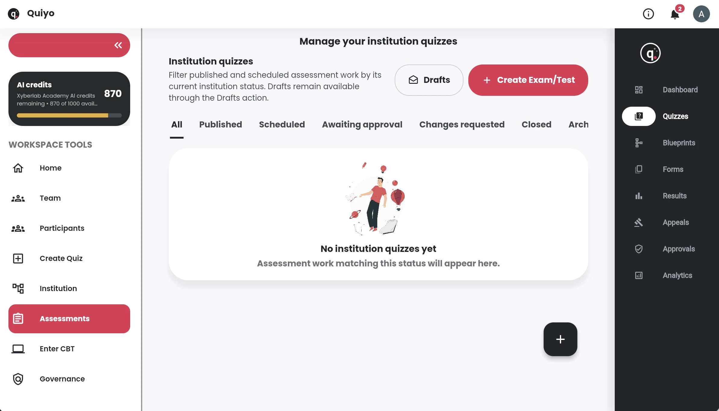 Quiyo interface for Results, appeals and question intelligence