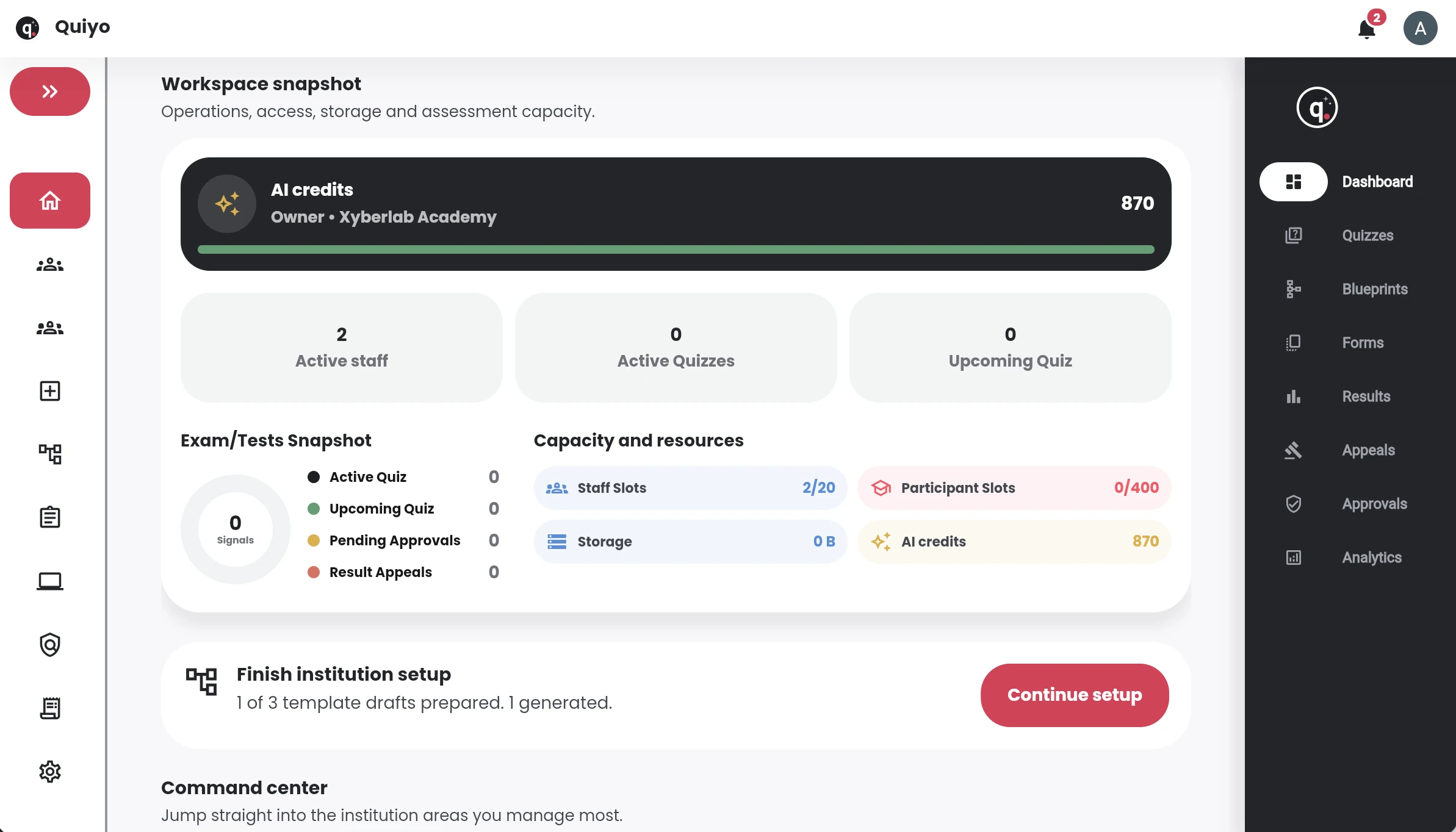 Related Quiyo interface for Results, appeals and question intelligence