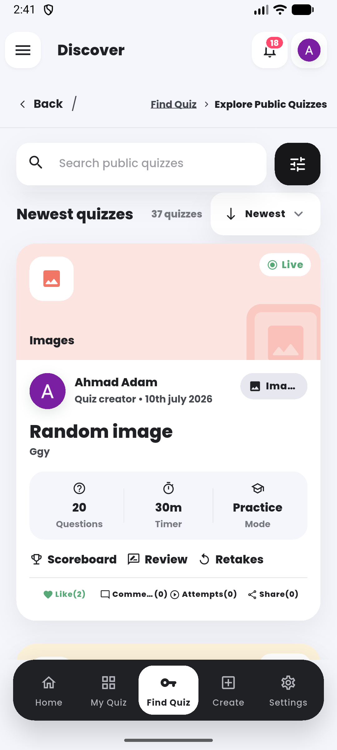 Free public quiz library in the Quiyo mobile app.