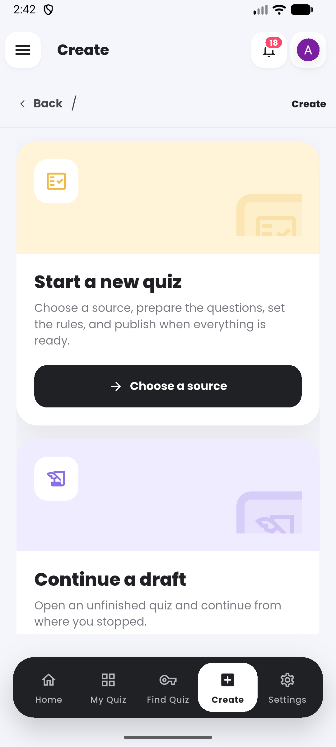 Start or resume in the Quiyo mobile app.