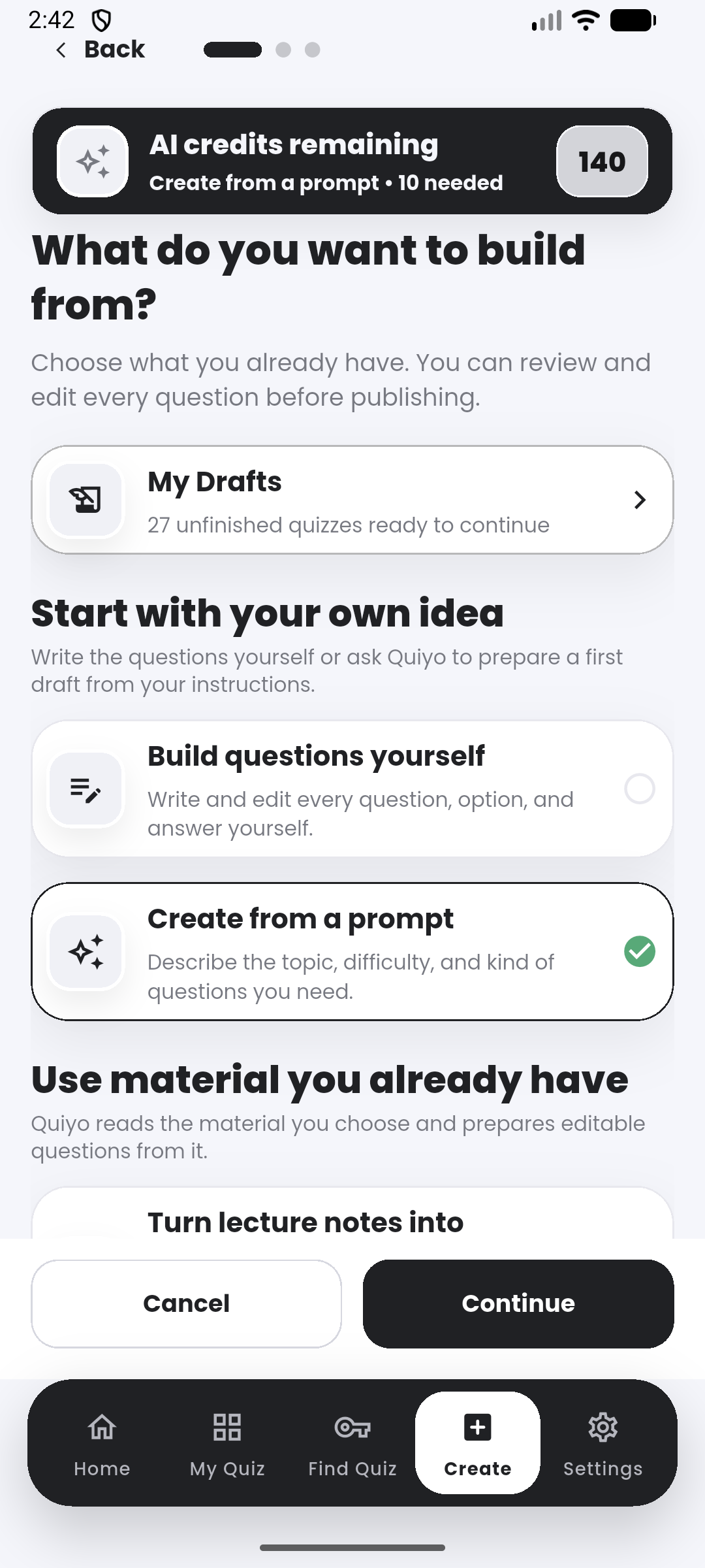 Choose your source in the Quiyo mobile app.