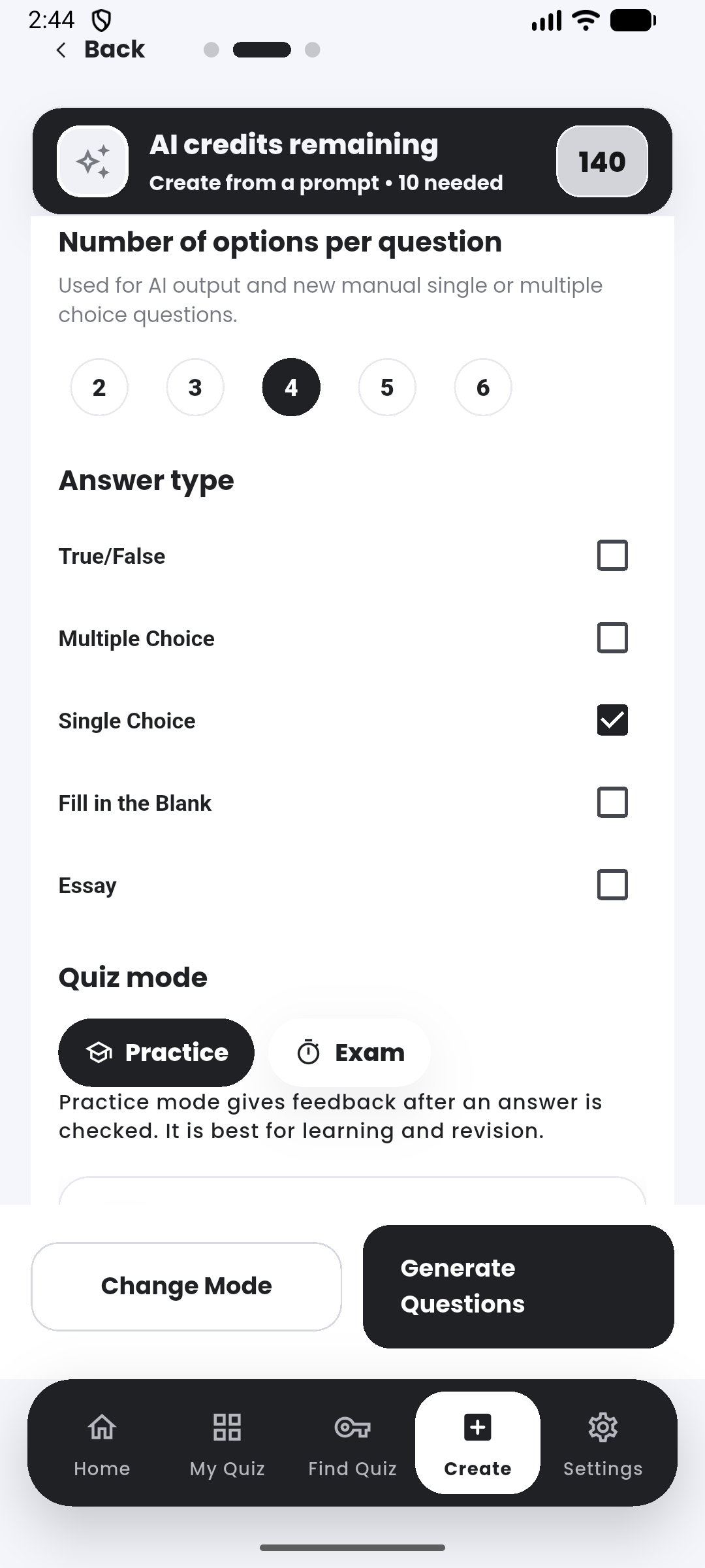 Real answer types in the Quiyo mobile app.