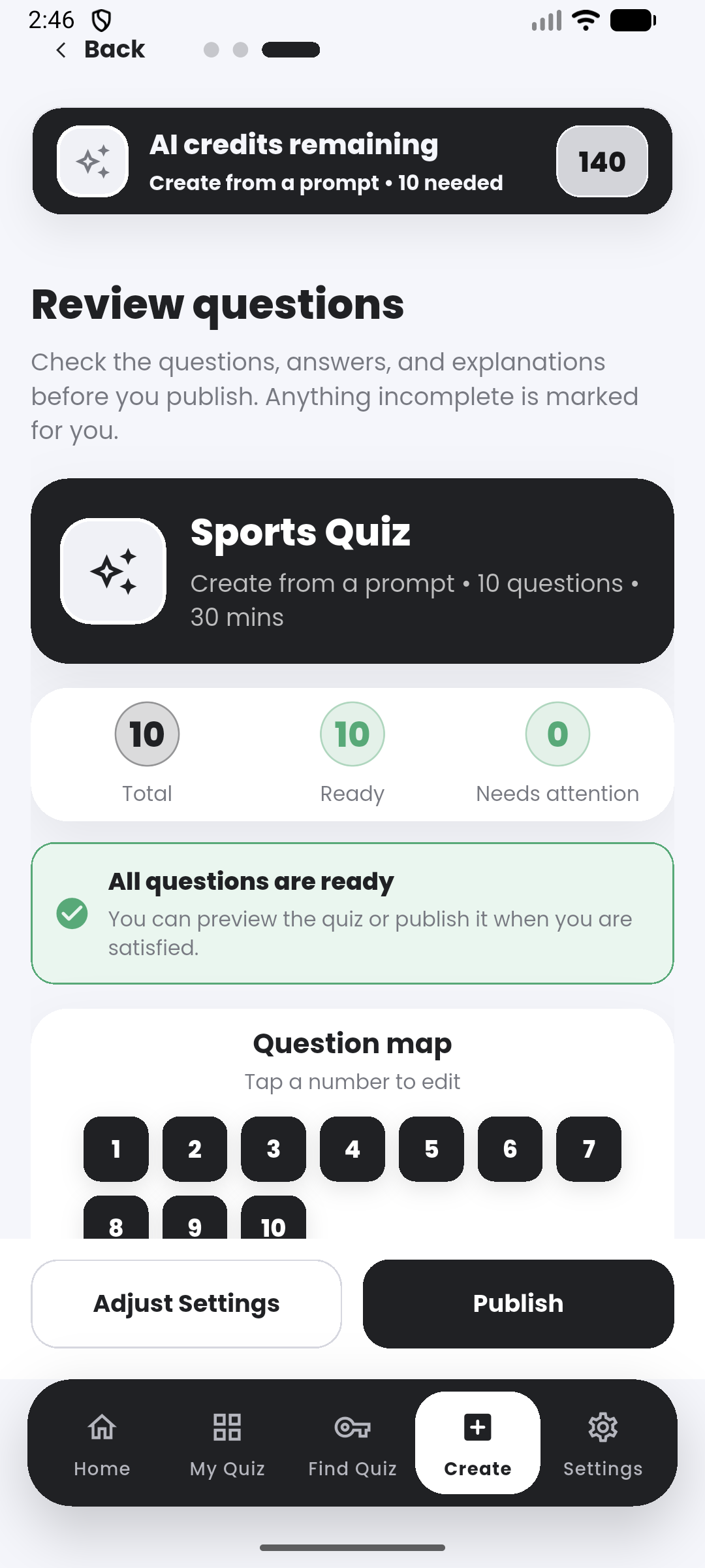 Review before publishing in the Quiyo mobile app.